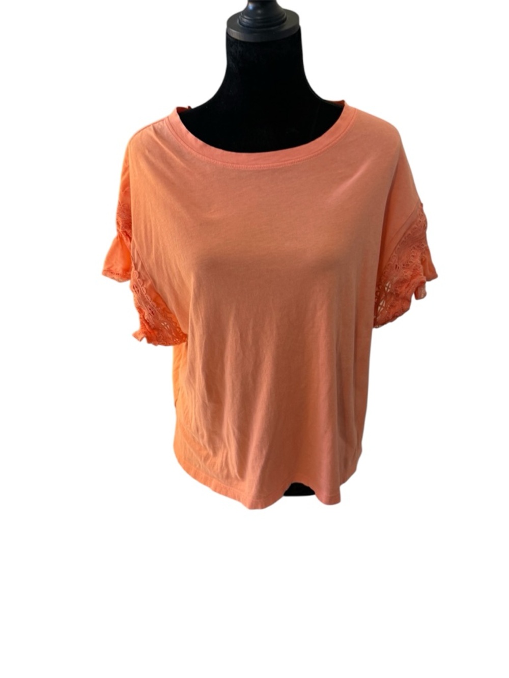 LOFT Peach Short-Sleeve Tee with Crochet Sleeves